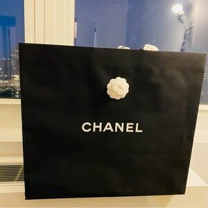 Chanel Black Shopping Bag with White Flower